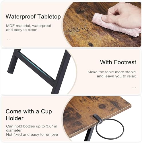 VECELO Folding TV Tray for Eating Set of 4, Portable Dinner/Snack Table with Cup Holder for Couch, Living Room and Small Space, Antique Brown - color: Antique Brown, size: 4 Pack