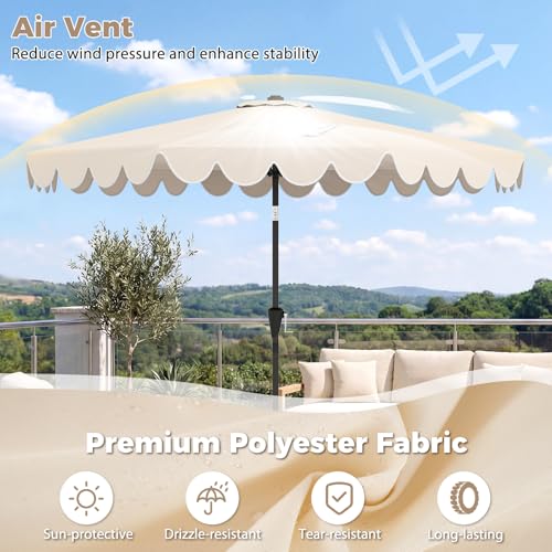 Tangkula 10 FT Patio Umbrella with Base Included, 2-Tiers Outdoor Scalloped Table Umbrella with 2 Sandbags, Tilt Adjustment, Crank, 8 Ribs for Market Backyard Pool Deck Beach Lawn - color: Beige, size: 10 FT