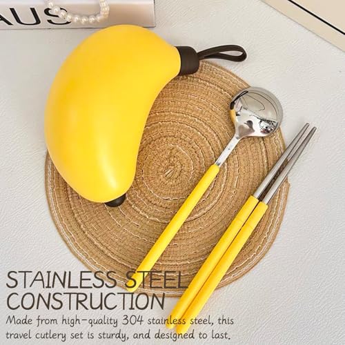Creative Travel Cutlery Set with Banana Case - Reusable Stainless Steel Spoon, Chopsticks, and Portable Utensils for Office, School, Camping, and Outdoor Activities