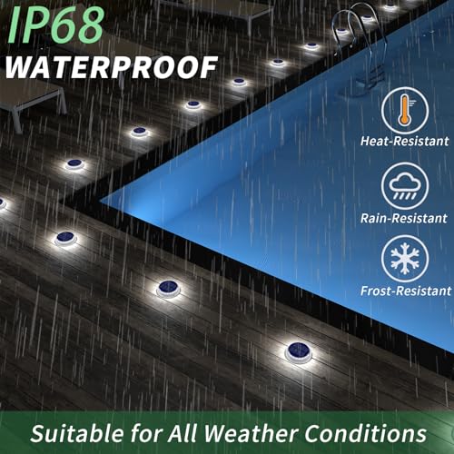 DetarZinLED Solar Deck Lights Outdoor Waterproof, 6 Pack White Round Deck Lights Solar Powered, Flat Stick on Ground Disc Light for Outdoor Pathway Driveway Step Yard Dock Walkway Patio - size: 6pcs White Round