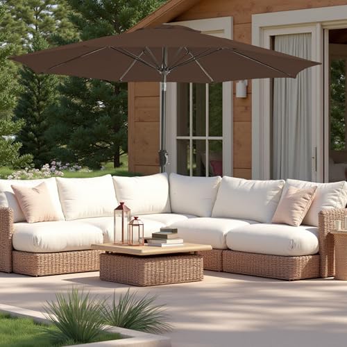 9FT Large Outdoor Patio Umbrella Pool Market Umbrella-UV Resistant, Easy Push Button Tilt and Crank, 8 Sturdy Ribs Heavy-Duty Table Umbrella for Deck, Backyard, Garden (Brown) - color: Brown, size: 9 FT