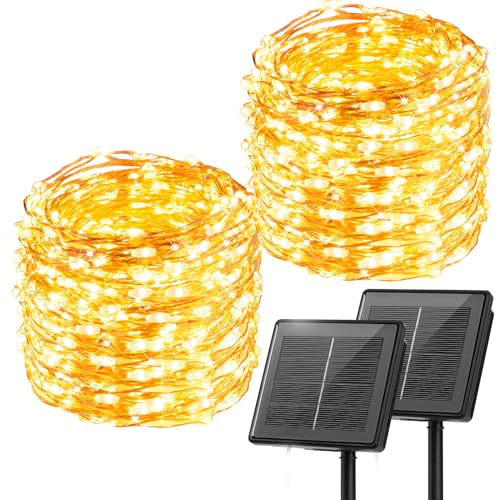 Minetom Solar String Lights, 2 Packs Total 66Ft 200 LED Solar Fairy Lights, Waterproof Solar Lights for Outside Patio Yard Tree Wedding Christmas, Warm White - color: Warm White, size: 2 Packs