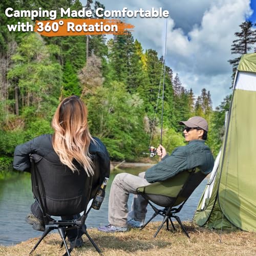 Upgraded 360° Swivel Camping Chair for Adults, Portable Folding Chair with Cup Holder, Lightweight Compact Backpack Outdoor Chair for Travel, Fishing, Hiking, and Beach - color: Army Green