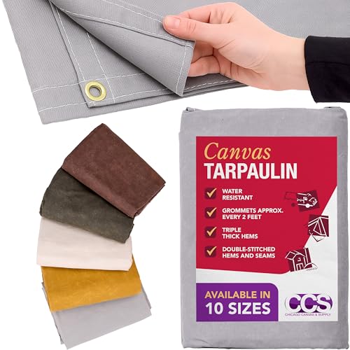 CCS Waterproof Canvas Tarp Cover – Heavy Duty Duck Cloth, Waxed Canvas Tarpaulin with Rustproof Brass Grommets for Camping, Construction, Equipment & Outdoor Use (Grey, 7x9 Ft) - color: Gray, size: 7 by 9 Feet