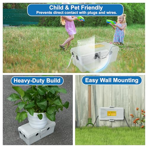 NineLeaf Outdoor Electrical Box,Weatherproof Connection Box w/6 Cable Entry,IP54 Waterproof Extension Cord Cover Protect Power Strips,Timer,Plug,Holiday Lights,10.3x5.9x3.7”,Grey - color: Grey, size: 262x150x94mm