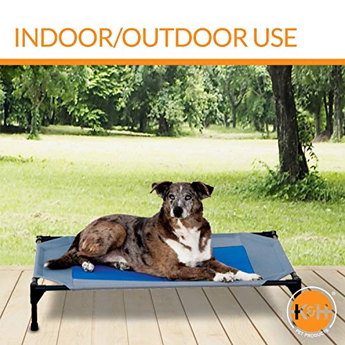 K&H Pet Products Coolin' Pet Cot, Outdoor Cooling Elevated Dog Cot for Large Dogs, Raised Bed with Cool-Core Center, Portable Pet Platform with Heavy-Duty Metal Frame - Large Gray/Blue - size: Large, style: Cooling Cot