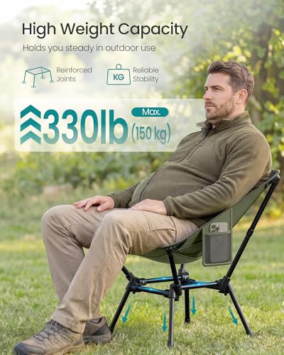SONGMICS Camping Chair, Lightweight Folding Beach Chair, Adjustable Height, Steel Frame, Portable for Outdoor Travel - color: Green, style: Lowback (18.9"D x 22"W x 27.1"H）