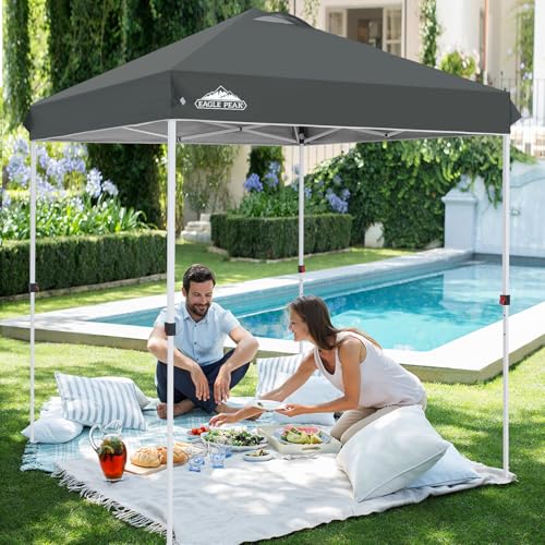 EAGLE PEAK Pop Up Canopy Tent with Wheeled Carry Bag, 8 Stakes, 4 Ropes, Easy Set Up Tent Canopy, 6.6x6.6 ft, Gray - color: Gray, size: 6.6x6.6