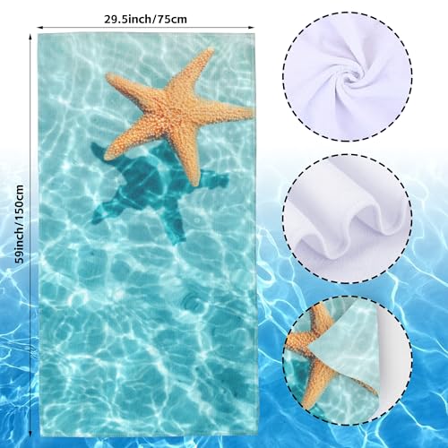 Starfish Microfiber Beach Towels,Starfish on Summer Beach in Sea Water Oversized Absorbent Bath Towels,Soft Quick Dry Thin Camping Towel for Adults Women Men,29.5"×59" - color: Starfish on Summer Beach in Sea Water