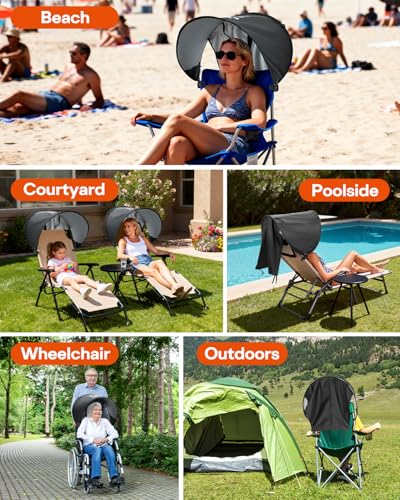 Sportneer Chair Sun Shade: UPF 50+ Universal Chair Canopy with Adjustable Angle & Back Flap, Fits Most Brands’ Beach, Camping, Lawn, Wheelchair, Fishing Chairs - Easy to Use, Lightweight, 1 Pack
