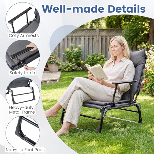 Tangkula 3 in 1 Lounge Chair Outdoor with Cushion, Patio Folding Chaise Lounge Chair with 6-Position Adjustable Backrest & Headrest, Heavy Duty Metal Frame for Pool Lawn Deck Camping