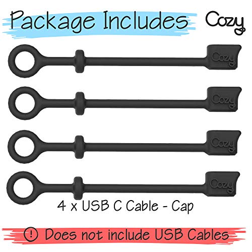 [5-Piece] Cozy USB Caps for USB C Cable - Tether/Cap Provides Dust and Oxidation Protection, Projection Adapter Cover, Protects During Travel, Portable, Designed by Cozy (Black) - color: USB-C - Black