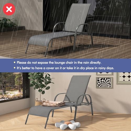Tangkula Lounge Chair Outdoor, Patio Chaise Lounge with Adjustable Backrest, Reclining Pool Lounge Chair for Outside with Heavy Duty Steel Frame, Suitable for Beach, Yard, Balcony, Poolside - color: Grey