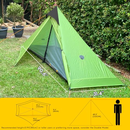 LANSHAN Ultralight Tent 3-Season Backpacking Tent for 1-Person or 2-Person Camping, Trekking, Kayaking, Climbing, Hiking - color: 1-person, green