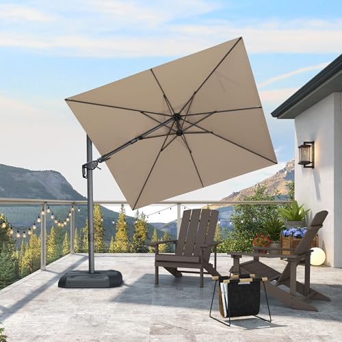 PURPLE LEAF 8' X 8' Left-right Tilting Patio Umbrella Outdoor Cantilever Swivel Square Umbrella Aluminum Offset Umbrella with 360-degree Rotation for Garden Deck Pool Patio Beige - color: Beige, size: 8' X 8', style: Left-right Tilt