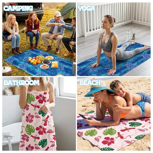 Beach Towels Set 2 Pack Oversized Microfiber Sand Free Quick Dry Towel Flamingo Turtle Print Large Lightweight Travel Pool Swim Yoga Camping Bath Blanket for Adults - color: Blue, Pink