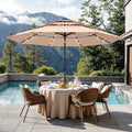 Sophia & William 10ft Patio Umbrellas 3-Tier Umbrella Outdoor Patio Umbrellas with Lights Vented Top 24 LED lights Adjustable Tilt for Pool Garden Backyard, Beige - color: Beige