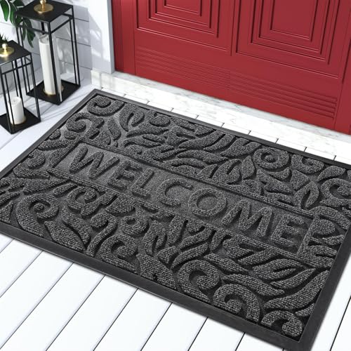 Yimobra Welcome Mat Outdoor 29.5x17, Waterproof Non-Slip Outdoor Mats for Front Door Outside Entrance, Low-Profile Entryway Mat Indoor for Garage Patio, Grey - color: Grey, size: 29.5x17 Inch