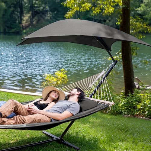 SUNCREAT Hammocks Standing Patio Hammock with Canopy, Portable Hammock with Stand Foldable, Patent Pending, Dark Gray - color: Dark Gray