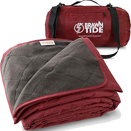 BRAWNTIDE Large Outdoor Waterproof Blanket - Extra Thick Fleece, Warm, Windproof, Sandproof, Quilted, 82" x 55", Ideal for Beaches, Picnics, Camping, Stadiums, Dogs, Car - color: Wine