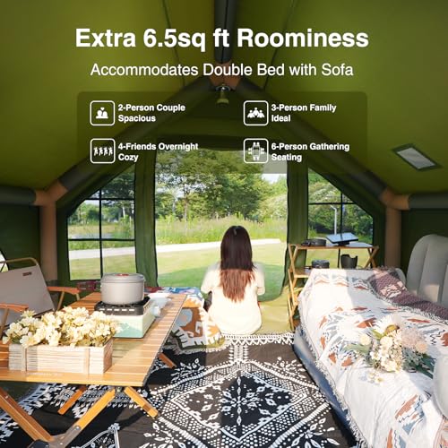 KNUO Inflatable Camping Tent, Large Blow-Up Air Tent, No Assembly Needed Luxury Glamping House, Oxford Fabric - color: Field Green-Dual-layer Doors, size: 10x7.2ft