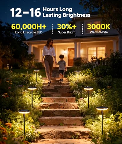 LETMY Solar Pathway Lights Outdoor, 8 Pack Durable Metal Solar Path Lights, Auto On/Off Garden Lights Solar Powered, IP65 Waterproof Solar Lights Outdoor for Landscape, Path, Garden, Patio, Driveway - size: 8 PACK