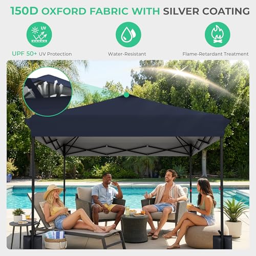 JEAREY 10x10 Pop Up Canopy Tent, Heavy Duty Outdoor Canopy with 1-Push Instant Setup, Commercial Tent with Roller Bag, 4 Sandbags and 8 Stakes, Water-Resistant – Navy-Blue - color: Navy Blue