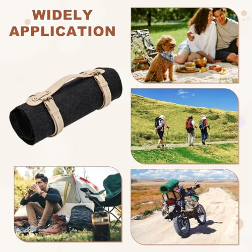 M METERXITY 2-Pack Outdoor Picnic Blanket Carry Strap, 22.8" Portable PU Leather Handle Carrier for Camping/Picnics/Travel, Motorcycle Bedrolls Carrier [Light Brown, Light Khaki]