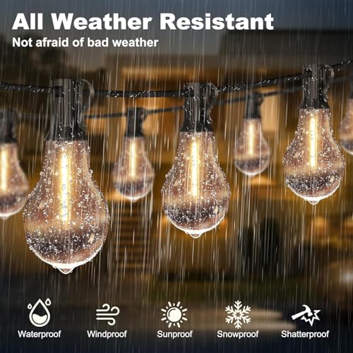 26FT Outdoor String Lights Waterproof with 17+2 Bulbs (1.5FT Bulbs Spacing), Remote & Dimmer, Commercial Patio String Lights with 3 Mode Light & Timing, 50PC Mounting Ties for Outside - size: 26FT With Remote