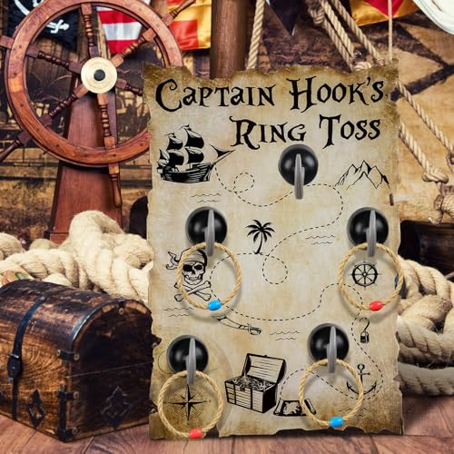 Leitee 19 Pcs Hook Ring Toss Game Pirate Party Toss Game with Dice Rope Rings Foam Tapes for Outdoor Yard Sport Party Accessories