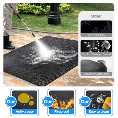 Large 76x52 inches Under Grill Mat for Outdoor Grill,Double-Sided Fireproof Grill Pad for Fire Pit,Indoor Fireplace Mat Fire Pit Mat,Oil-Proof Waterproof BBQ Protector for Deck and Patio - size: 76x52in(0.6mm)