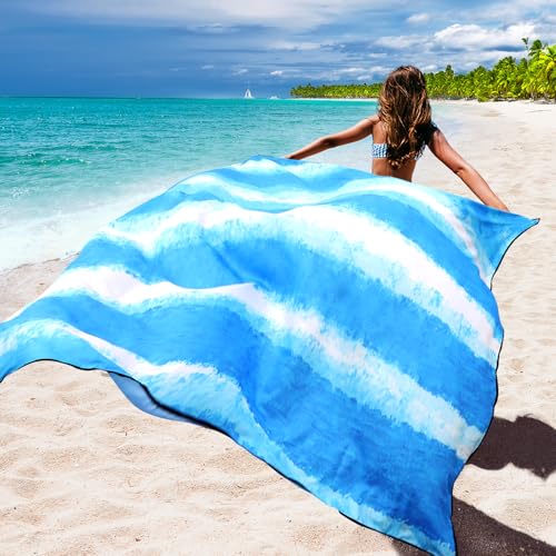 WIWIGO Beach Blanket Waterproof Sandproof Beach Mat 79" X 83"/10'x9'for 2-8 Adults Quick Drying Outdoor Picnic Mat Beach Accessories for Travel, Camping, Hiking - color: Blue and White Stripes, size: 120" X 108"（1-8person）