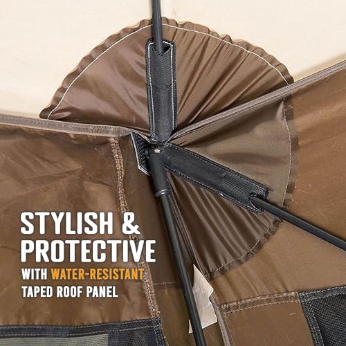 CLAM Quick-Set Pop Up Screen Tent, Traveler, 6 x 6 ft, Instant Setup Brown Portable Outdoor Shelter, Compact Bug-Free Canopy Tent for Camping, Fishing, Backyard - Brown - color: Brown/Tan Roof/Black Mesh - w/ Wind Panel Flaps