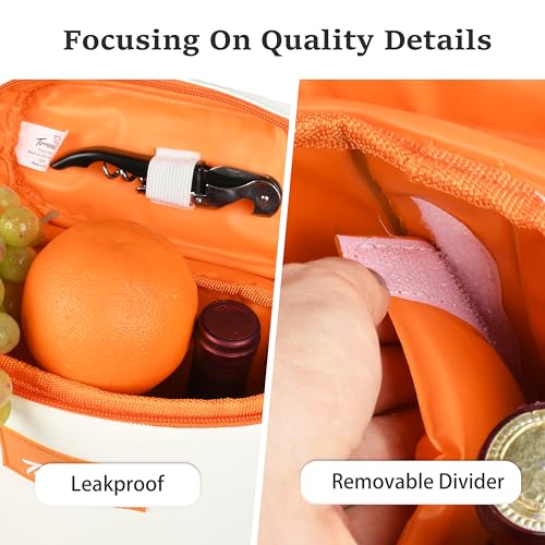 Tirrinia 2 Bottle Wine Gift Tote Carrier - Leakproof & Insulated with large pockets Wine Cooler Bag for Travel, Wine Tasting, Party, Dinner, Great Gift for Wine Lover,White Orange - color: White Orange, size: 2 Bottle-with front pocket