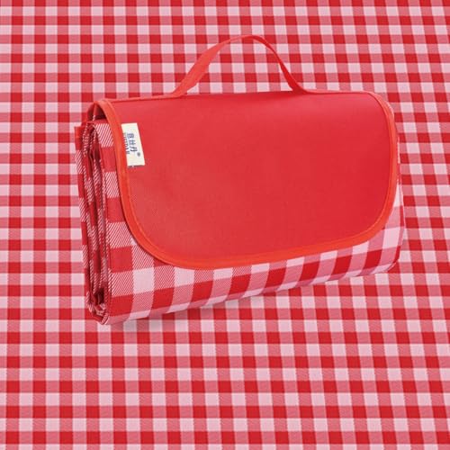 Picnic Blanket 77 x 79 Inches Waterproof Oxford Fabric Picnic Blanket Portable and Foldable Outdoor Mat for Camping, Beach, and Family Picnics - color: Red&white
