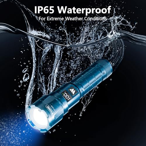 WdtPro LED Rechargeable Flashlight 2 Pack, 3 Modes Super Bright High Lumens Flashlights, Zoomable Tactical Flash Light with LCD Display, IP65 Waterproof Flashlights for Home Emergency Camping - Blue - color: Blue