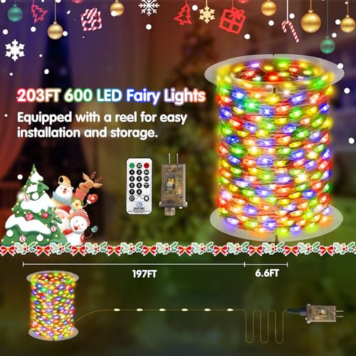 KNONEW 400FT Outdoor Christmas Fairy Lights Plug in,1200 LED String Lights Outdoor Waterproof 8 Modes Memory Times for Wedding Bedroom Walls Garden Trees Decoration - color: Multicolor, size: 400FT 1200 LED Copper-colored wire
