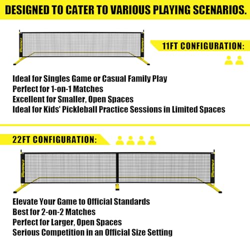 PICKLETECH 4.0 Slim Version Portable Pickleball Nets Outdoor Game 22 FT Pickleball Net-USAPA Regulation Size-Pickle Ball Net System with Carrying Bag for Driveway - color: Yellow, size: 2in 1