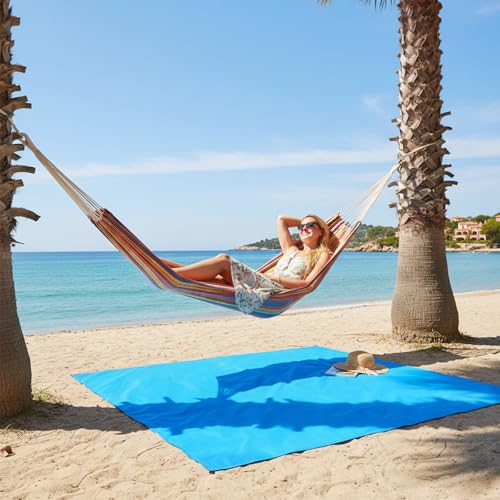Pocket Picnic Blanket, Sandproof Lightweight Pocket Camping Tarp, 55″x 60″ Foldable & Fits into Small Bag, Waterproof Foldable Blankets Picnic Mat for Beach, Camping Grass Lawn Park Accessories (Blue)