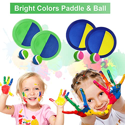 Jalunth Ball Catch Set Game Toss Paddle - Beach Toys Back Yard Outdoor Games Pool Lawn Backyard Throw Catch Sticky Set Age 3 4 5 6 7 8 9 10 11 12 Years Old Boys Girls Kids Adults Family Easter Gifts - color: Green 4 Pack