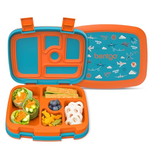 Bentgo Kids Prints Leak-Proof, 5-Compartment Bento-Style Kids Lunch Box - Ideal Portion Sizes for Ages 3-7, Durable, Drop-Proof, Dishwasher Safe, & PFAS & BPA-Free Materials (Planes) - color: Planes