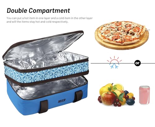 MIER Insulated Double Casserole Carrier Bag Thermal Lunch Tote for Lasagna Lugger, Potluck Parties, Picnic, Beach, Fits 9 x 13 Inches Baking Dish, Casserole Dish, Expandable by Mid Zipper, Blue - color: Blue