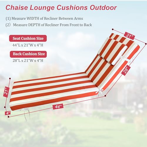 Chaise Lounge Cushions Outdoor 72x21x4 Inch, Patio Lounger Chair Cushion with Removable Cover, Fade Resistant Replacement Pad for Outdoor Furniture (Orange and White Stripes, 72x21x4 inch) - color: Orange and White Stripes