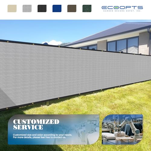 ECOOPTS 4'x20' Privacy Fence Screen Windscreen with Copper Grommets, Fit for Commercial Fence and Residential Garden Outdoor 90% UV Blockage, Cable Zip Ties Included (Gray)