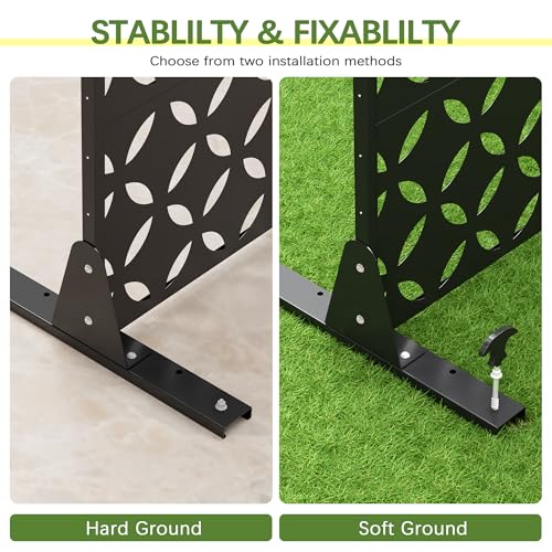 Cofar Metal Privacy Screen Outdoor 72" H×44" W -Black Freestanding Outdoor Privacy Panels with Stand, Decorative Fence for Patio, Deck, Balcony (Clover) - style: 5-Panels Clover_Black