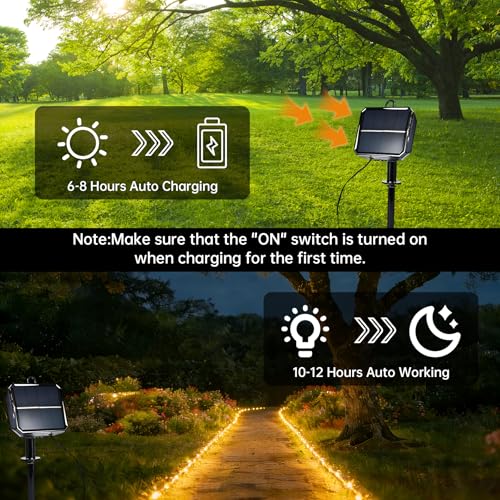 Solar Roep Lights for outside, 33ft 100 LED Solar string Lights with 8 Modes, Waterproof Solar Outdoor Light for Patio Garden Party Tree Proch Pool Fence Outdoor Holiday Xmas Decor-Warm White - color: Warm White, size: 33ft