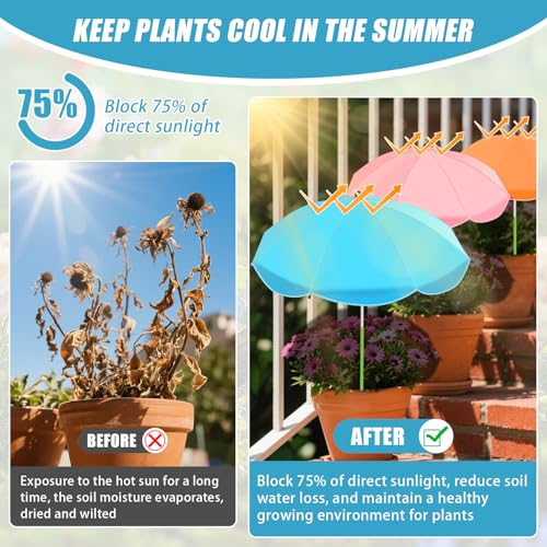 Axcoix 2 Pack Upgraded Plant Umbrellas for Outdoor Plants, 26" Larger Garden Plant Umbrella Shade with Adjustable Angle, 43.4" Higher Sun Shade for Plants, Potted Plant, Garden Beds (Pink & Blue) - color: 2 Pack-1Pink 1Blue