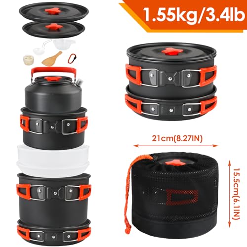 Gutsdoor Camping Cookware Set Camping Gear Campfire Utensils Non-Stick Cooking Equipment Lightweight Stackable Pot Pan Bowls with Storage Bag for Outdoor Hiking - style: 16pcs (Orange)