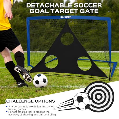 6x4 ft Kids Soccer Goals for Backyard Set of 2- Portable Pop Up Soccer Net for Backyard for Kids Toddler Youth, Soccer Training Equipment+ Soccer Goal Target, Ball and Cones, Outdoor Soccer Game