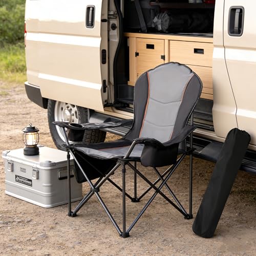 Folding Camping Chairs for Adults - High Back Padded Outdoor Lawn Chairs with Lumbar Support & Cup Holder (Black & Gray, 1 Pack) - color: Black & Gray, size: 1 Pack